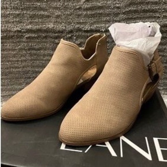 Lane Bryant Shoes - Lane Bryant Taupe Perforated Side Cutout Ankle Booties 11W Low Stacked Heel